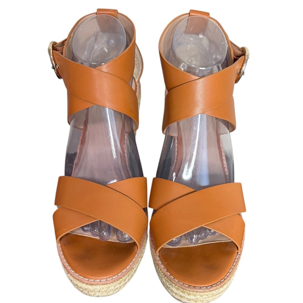 Banana Republic Tan Leather Espadrille Wedge Sandals Buckle Women's Size  9M